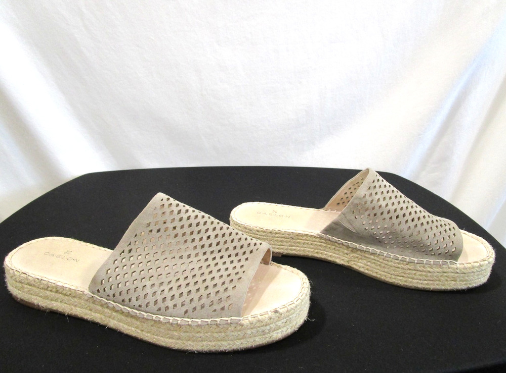 Caslon Anthropologie Gray Perforated Suede Espadrille Slide Sandals Women 9